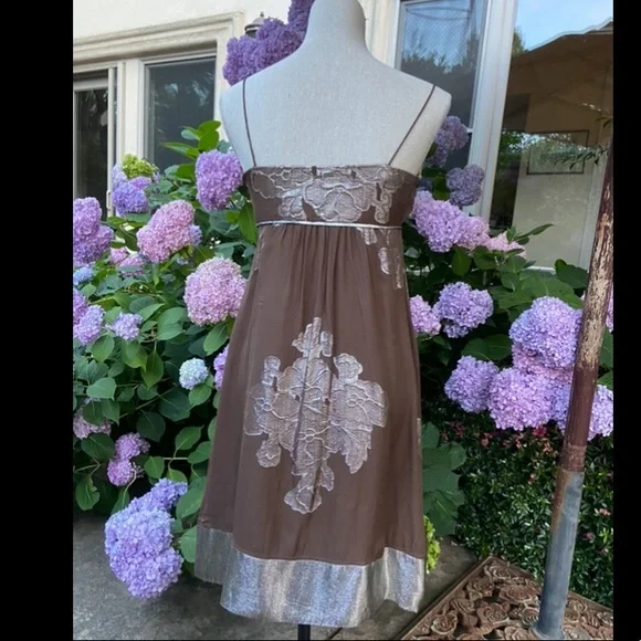 unique dresses for engagement Y2K Dark Gray Beaded Trim Empire Waist Chiffon Dress main image 1